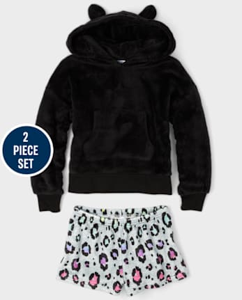 Tween Girls Rainbow Leopard Cozy Fleece Pajamas