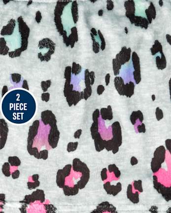 Tween Girls Rainbow Leopard Cozy Fleece Pajamas