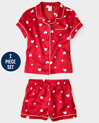Tween Girls Heart Charmeuse Pajamas