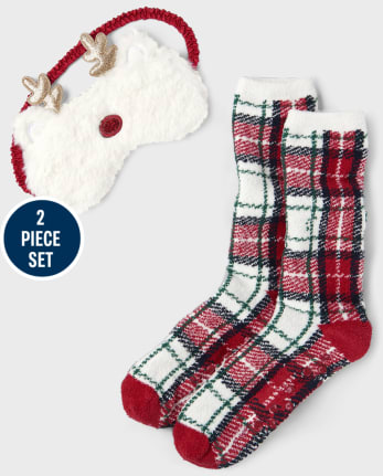 Tween Girls Reindeer Eye Mask And Cozy Socks Set