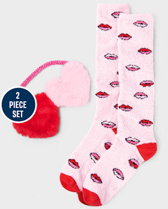 Tween Girls Heart Eye Mask And Cozy Socks Set