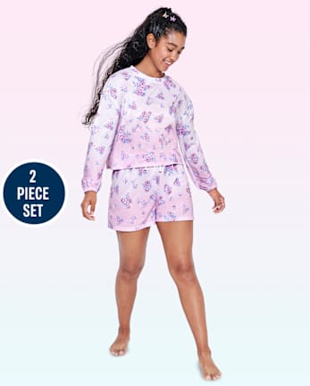 Tween Girls Floral French Terry Pajamas