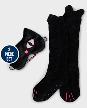 Conjunto de calcetines y máscara de ojos de gato Tween Niña