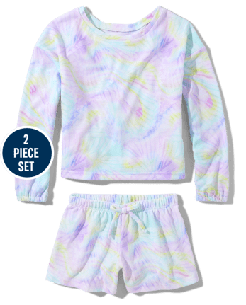 Tween Girls Long Sleeve Tie Dye French Terry Pajamas
