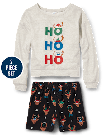 Pijama de franela y rizo francés Ho Ho Ho para niñas Tween