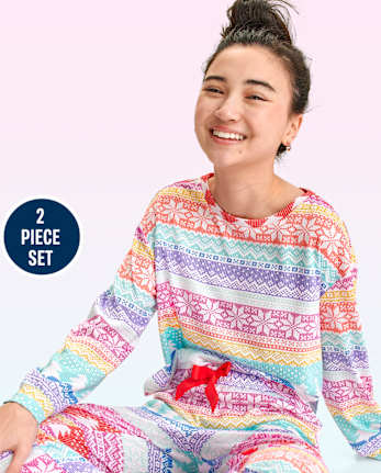Pijama de grecas alpinos con copos de nieve para niñas Tween