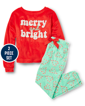 Pijama de forro polar alegre y brillante para niñas Tween