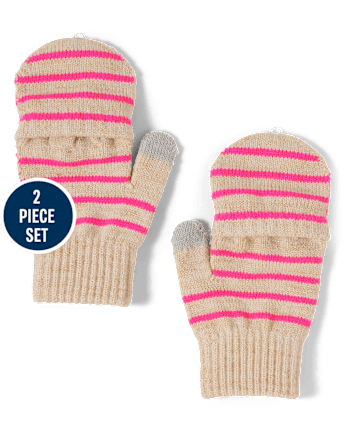 Conjunto de gorro y manoplas con pompón Fairisle para niñas Tween