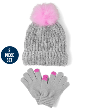 Conjunto de guantes y gorro con pompón brillante para niñas Tween
