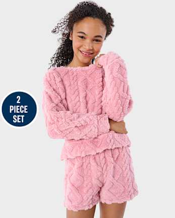 Tween Niña Pijama De Cable Tejido De Punto