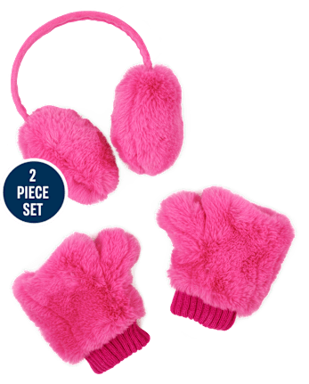 Tween Girls Faux Fur Ear Muffs And Mittens Set