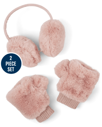 Tween Girls Faux Fur Ear Muffs And Mittens Set