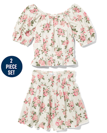 Conjunto de traje floral de 2 piezas para niñas preadolescentes