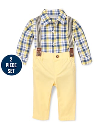 Conjunto de traje de 3 piezas a cuadros para bebés niños