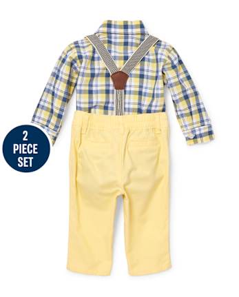 Conjunto de traje de 3 piezas a cuadros para bebés niños