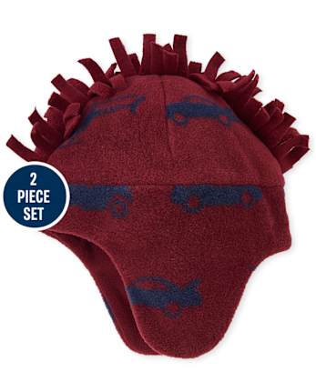 Toddler Boys Car Glacier Fleece Hat And Mittens Set
