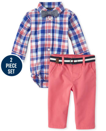 Baby Boys Easter Long Sleeve Plaid Poplin Matching Button Down