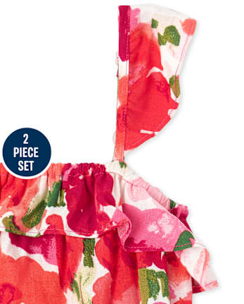 Conjunto de top con volante floral y maxifalda asimétrica para niña