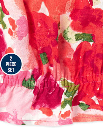 Conjunto de top con volante floral y maxifalda asimétrica para niña