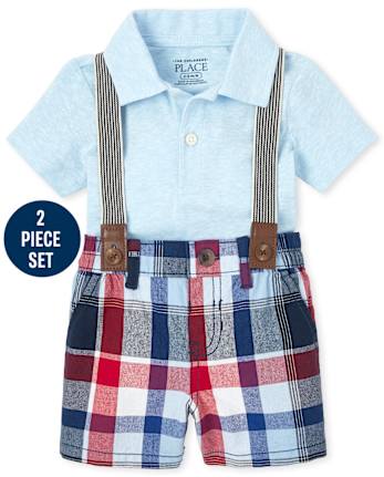 Baby Boys Polo Bodysuit And Plaid Shorts Outfit Set