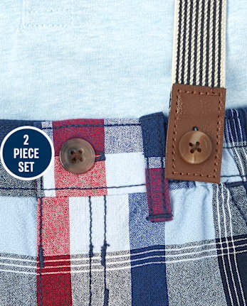 Baby Boys Polo Bodysuit And Plaid Shorts Outfit Set