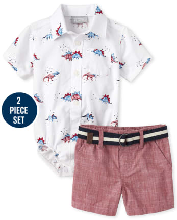Baby Boys Americana Dino Poplin 2-Piece Outfit Set