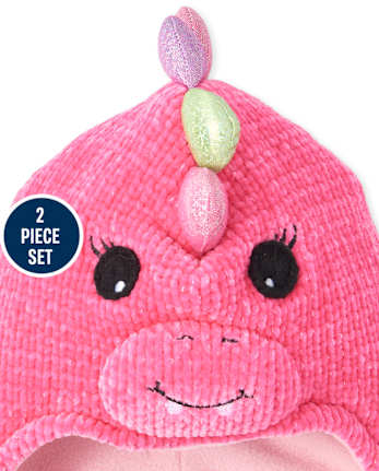 Toddler Girls Dino Hat And Mittens Set