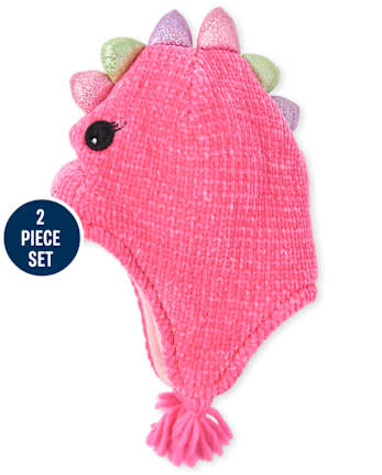 Toddler Girls Dino Hat And Mittens Set