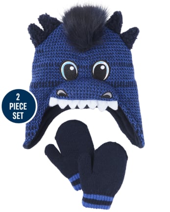Toddler Boys Dino Hat And Mittens Set