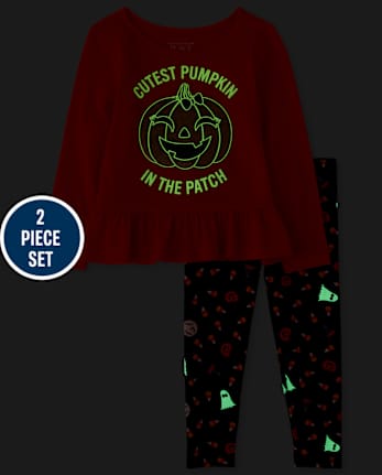 Conjunto de traje brillante de Halloween para niñas pequeñas