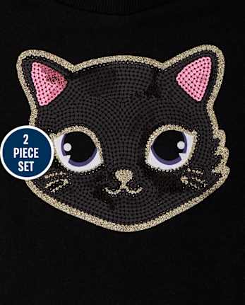 Conjunto de traje de gato con purpurina de Halloween para niñas pequeñas