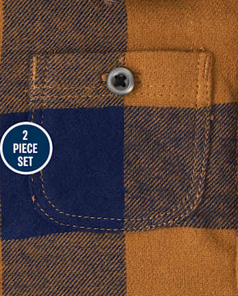 Ensemble de tenue en flanelle à carreaux pour bébé garçon