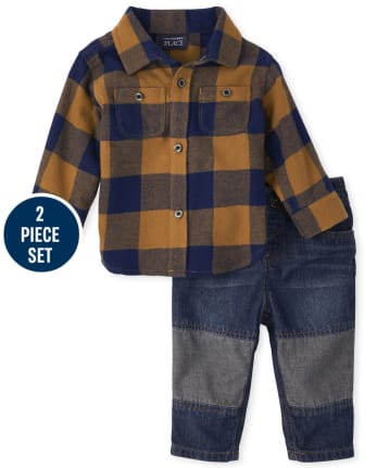 Ensemble de tenue en flanelle à carreaux pour bébé garçon