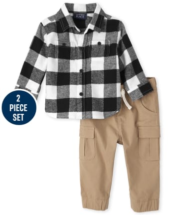 Baby Boys Buffalo Plaid Flannel Outfit Set