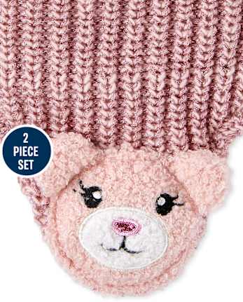 Toddler Girls Critter Hat And Mittens Set