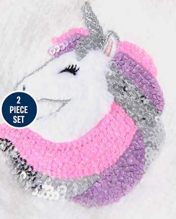 Toddler Girls Sequin Unicorn Pom Pom Beanie And Mittens Set