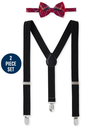 Boys Plaid Bow Tie And Suspenders Set
