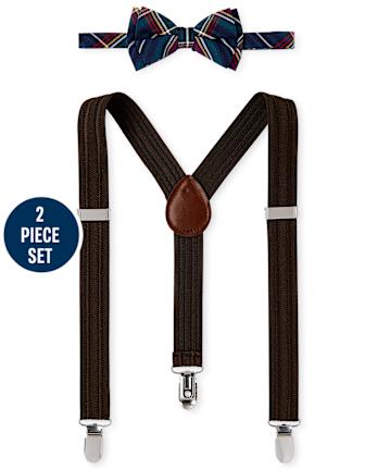 Boys Plaid Bow Tie And Suspenders Set