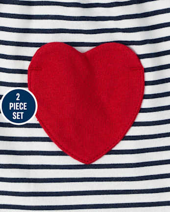 Ensemble de tenue rayé en forme de cœur pour petites filles