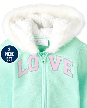 Toddler Girls Love Sherpa Outfit Set4