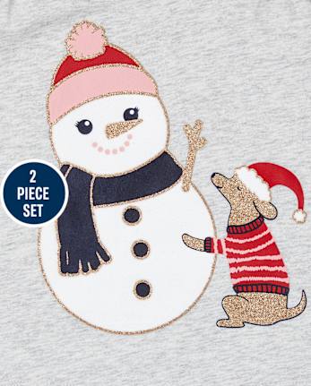 Toddler Girls Snowman And Dog Outfit Set