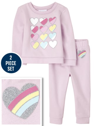 Conjunto de traje de corazón de arcoíris para niñas pequeñas