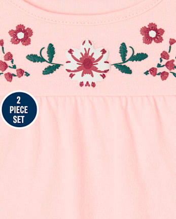 Toddler Girls Puff Print Floral Outfit Set
