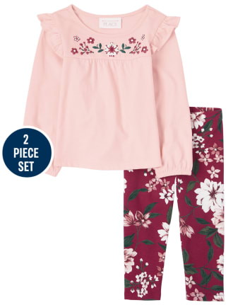 Toddler Girls Puff Print Floral Outfit Set