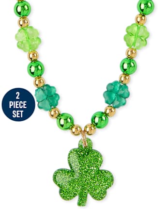 Girls St. Patrick's Day Beaded Necklace And Bracelet Set