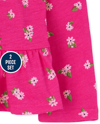 Conjunto de 2 piezas con péplum floral para niñas pequeñas