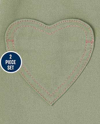 Conjunto de 2 piezas con falda de sarga con corazones para niñas pequeñas