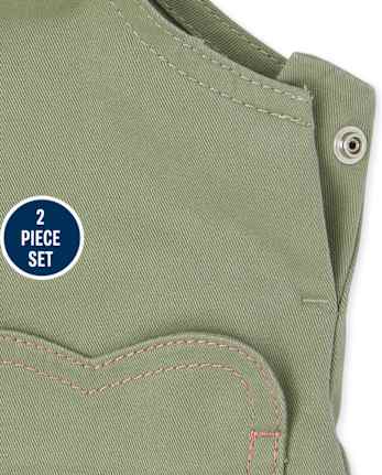 Conjunto de 2 piezas con falda de sarga con corazones para niñas pequeñas