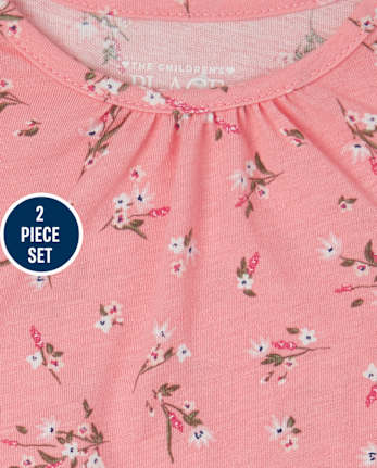 Conjunto de 2 piezas con falda de sarga con corazones para niñas pequeñas