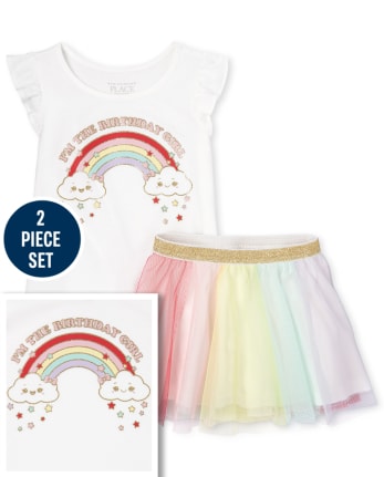 Conjunto de 2 piezas de arcoíris de cumpleaños para niñas pequeñas